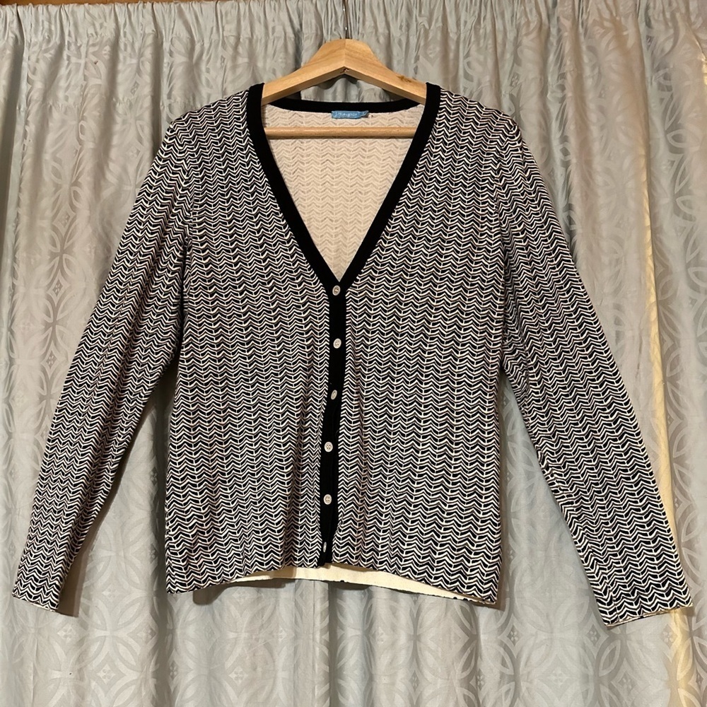 J. McLaughlin Cardigan Women’s Small Black White Chevron Print Lightweight EUC